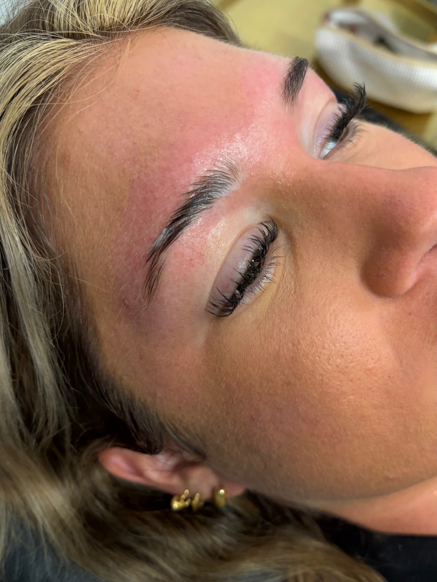 Brow sculpt before and after — blonde client — before