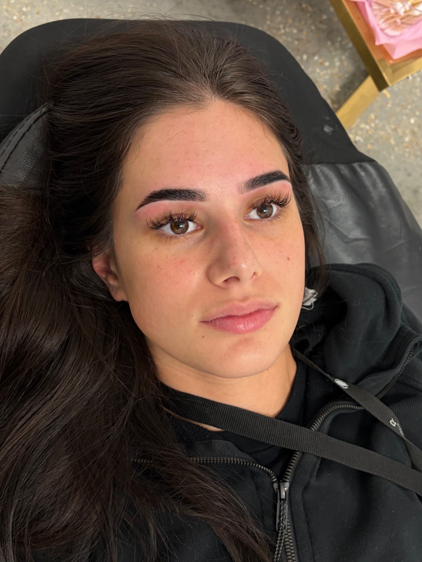 Brow sculpt before and after — long dark hair client — after